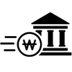 Minimalist icon representing fast Korean bank account transfers with a won currency symbol and bank building
