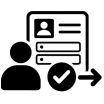 Minimalist easy member registration icon with user profile form, verification check and progress arrow