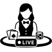 Minimalist black real-time live casino dealer icon with cards and chips