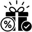 Minimalist welcome bonus activation icon with gift box, percentage symbol and confirmation check